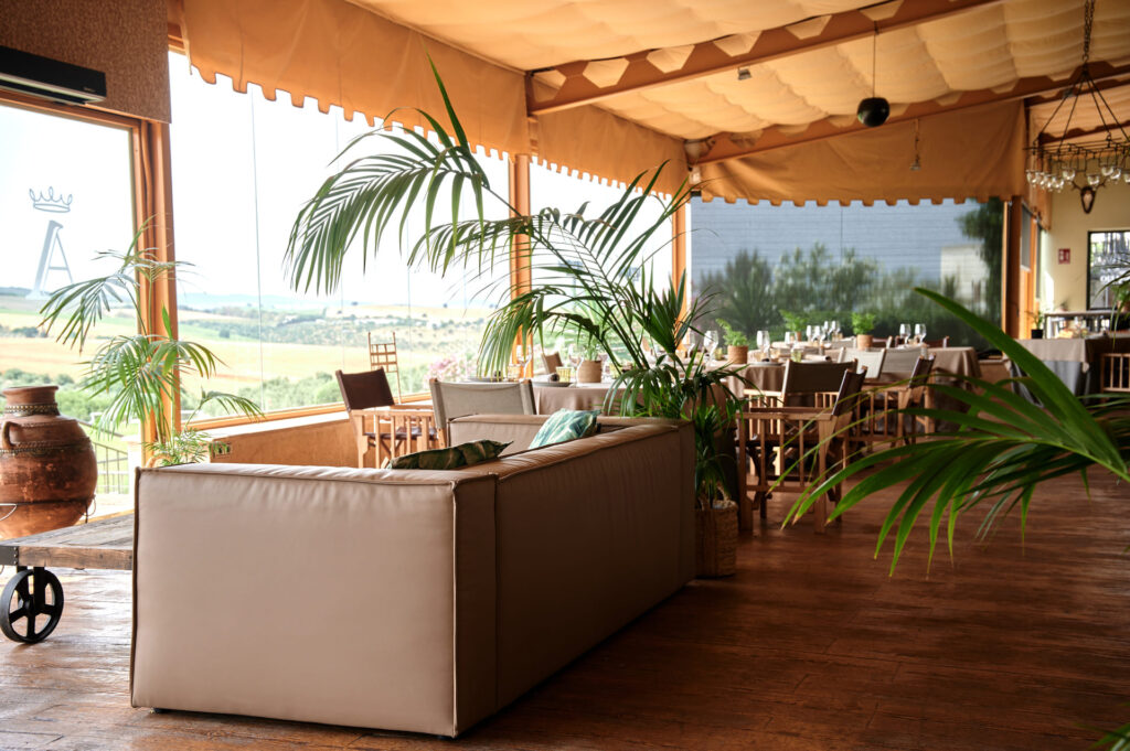 sillon frente al campo en restaurante la divina del rosalejo restaurant in the mountains of cadiz andalusia