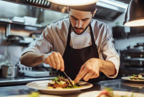 chef creativo preparando plato en cocina