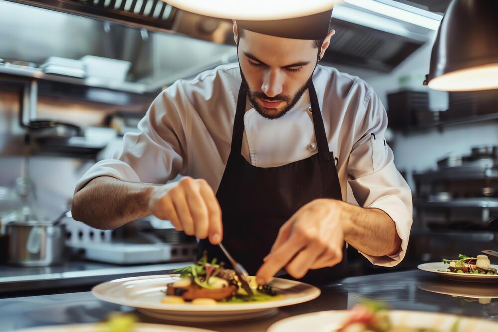 chef creativo preparando plato en cocina